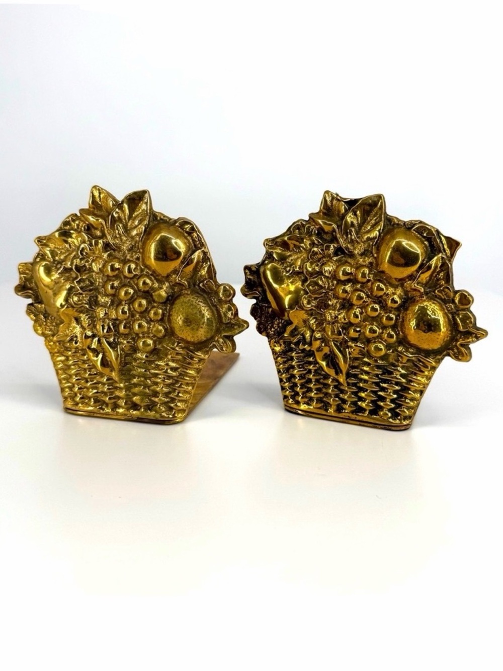 Enesco Brass Fruit Basket Vintage Bookends Set